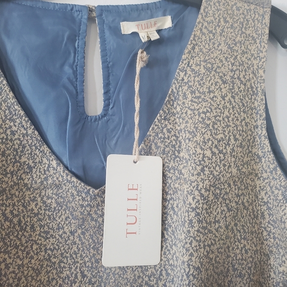 Tulle Gold Marbled Peplum Sleeveless Blouse Keyhole Button Back Zippered Medium - Picture 7 of 7